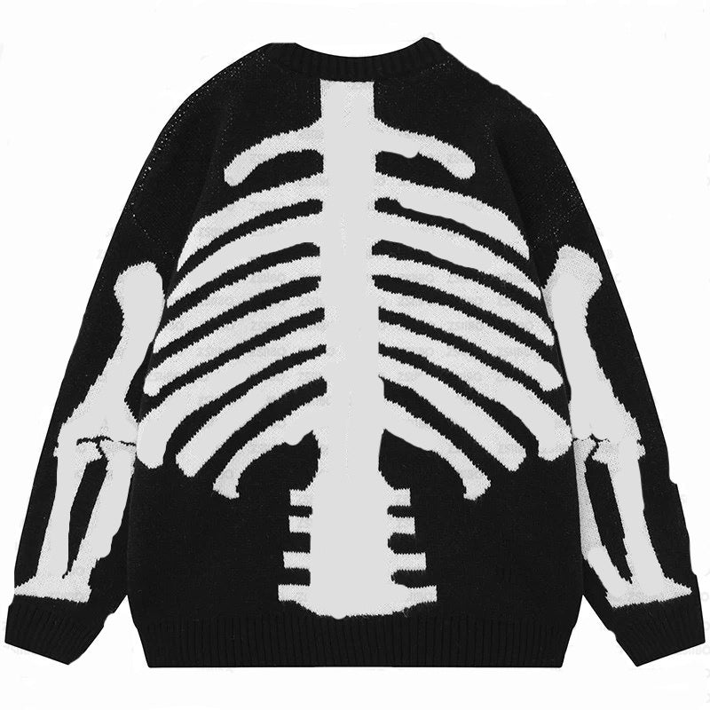 Cross-border Retro Loose Sweater Round Neck Top Harajuku Hip Hop Style Skull Sweater