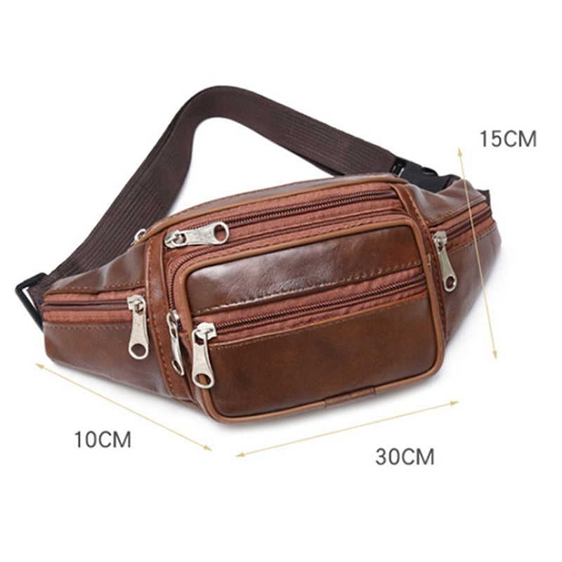 Men's First Layer Cowhide Leather Waist Bag Crossbody For Outdoor Sports And Leisure