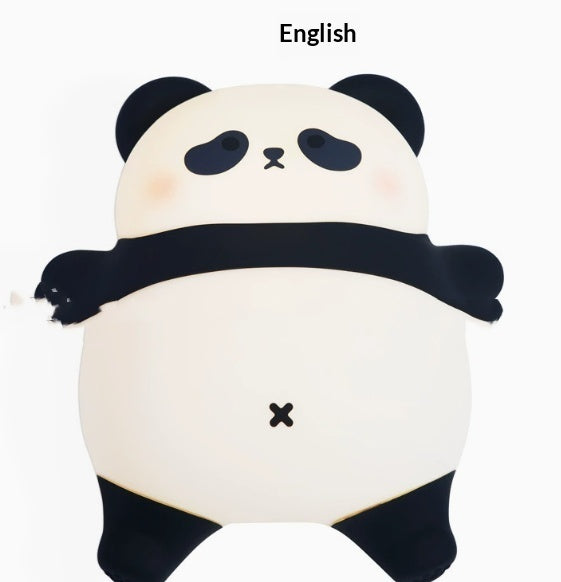 Lying panda silicone lamp, centered front view, cream face with black arms