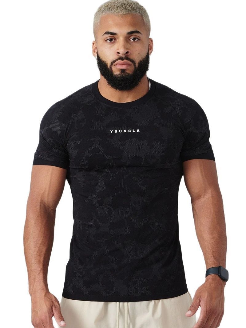 Mens Camouflage Milk Silk Workout T Shirt For Men Breathable Sports Tee Moisture Wicking