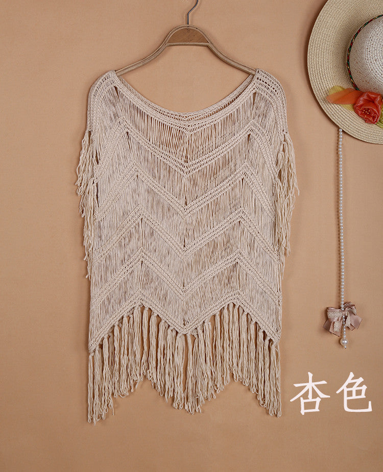 Bohemian Beach Cover-Up - Hand Crocheted Tassel Patchwork Top