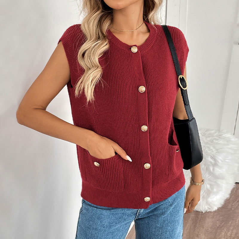 Retro College Style Knitted Cardigan - Solid Color Button-Up Sweater
