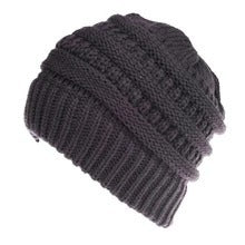 Mixed Color Knitted Wool Beanie - Ladies Ponytail Hat