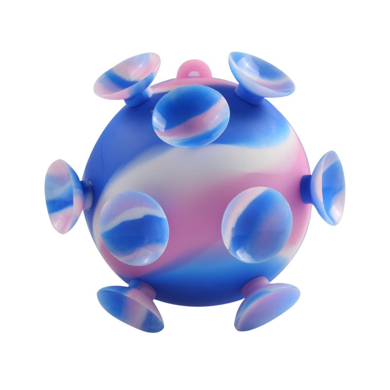 Blue and pink gradient 3D silicone stress ball with smooth rounded nubs