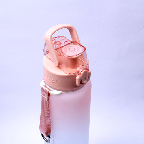 Pink fitness water bottle with flip-top spout lid and attached carry strap