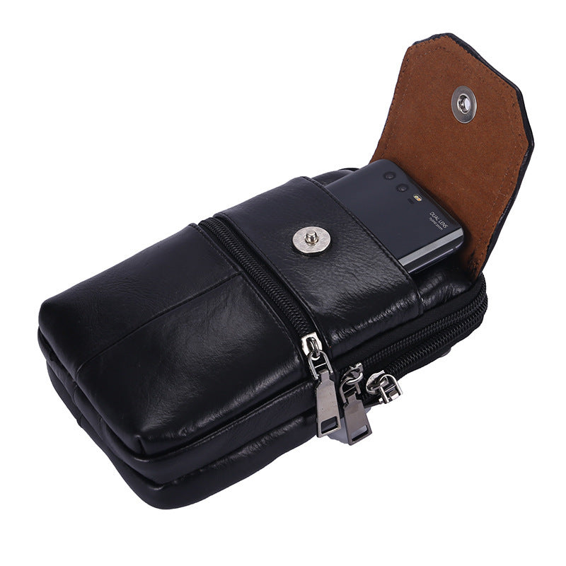 Men's Multi Functional Outdoor Leather Belt Bag Waterproof First Layer Cowhide With Four Pockets Urban Style