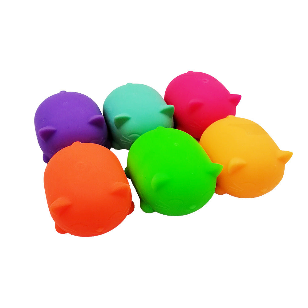 Assorted cat-shaped stress relief venting balls in multiple colors