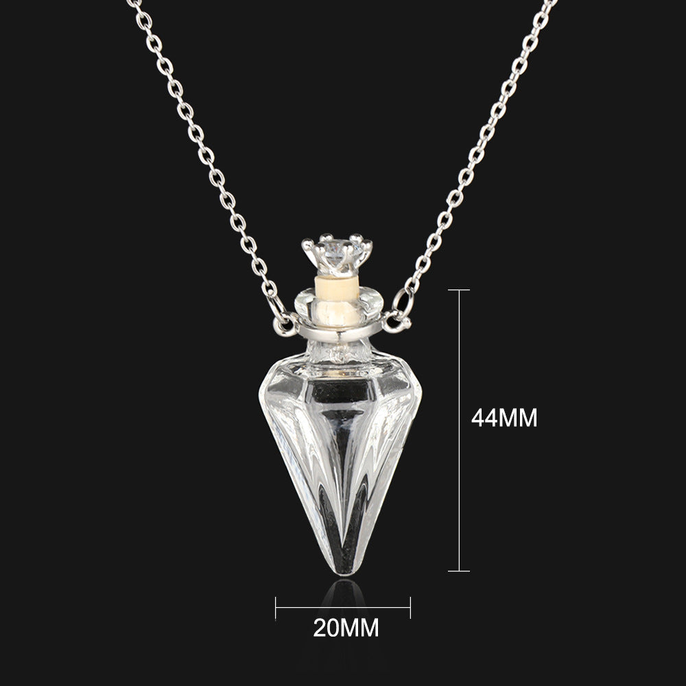 Glass Bottle Pendant Necklace – Geometric Titanium Steel Chain | 10 Styles