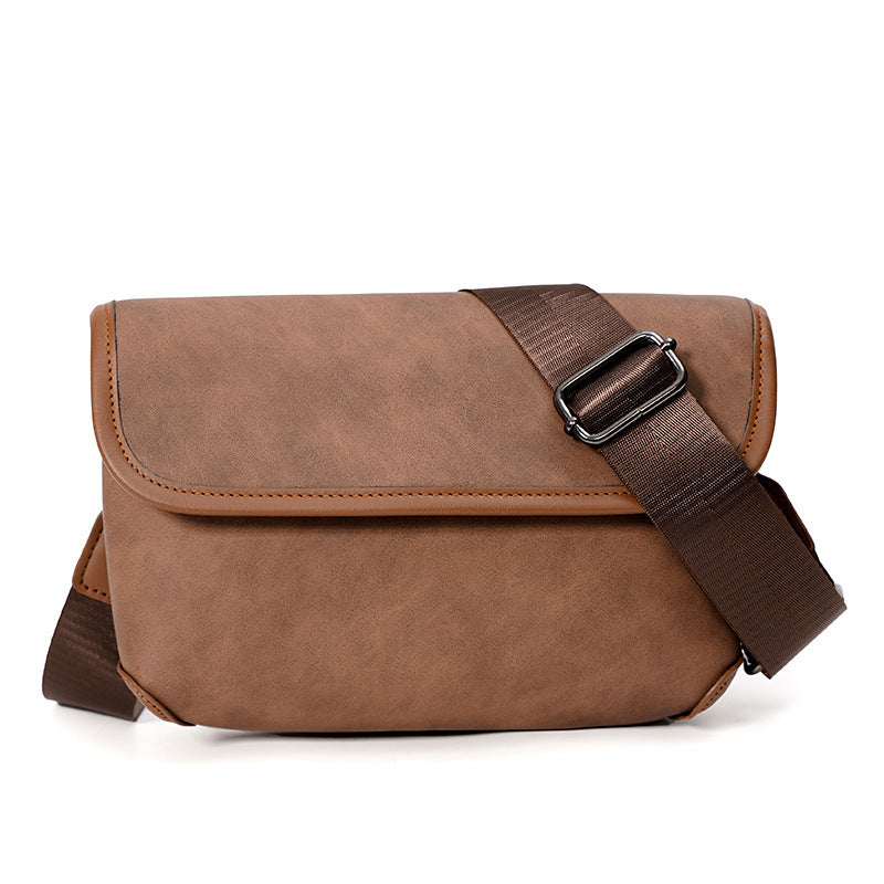 Korean Casual Fashion Chest Crossbody Bag Waterproof PU Leather For Men Available In Black Coffee Khaki Gray Plaid