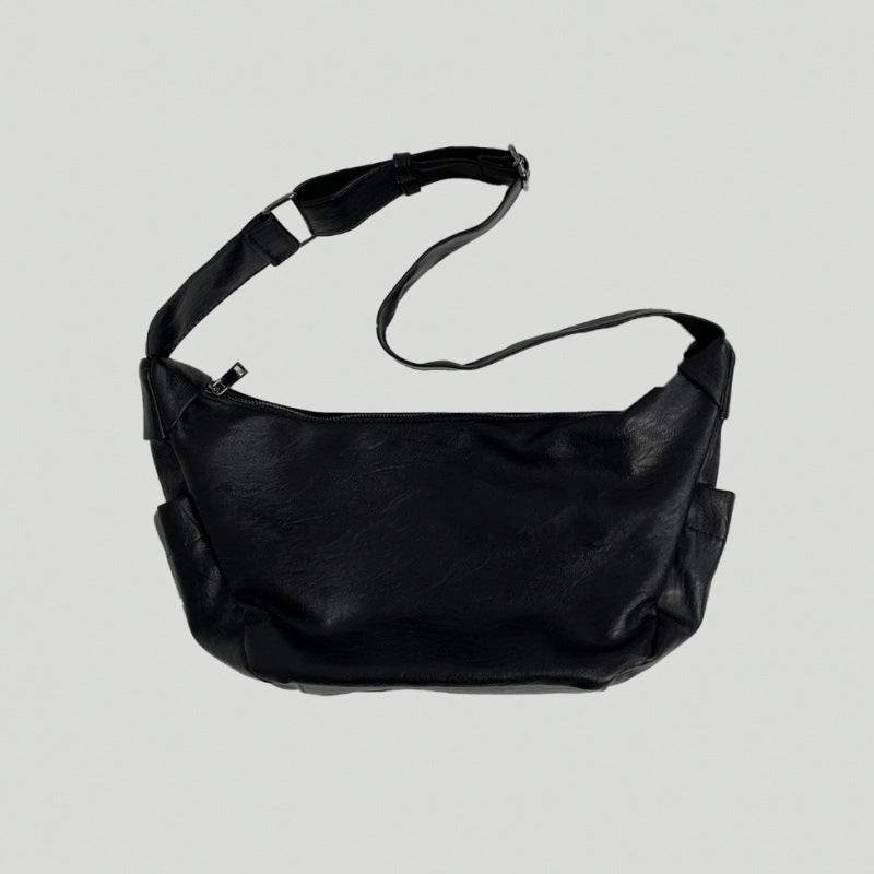 Large Capacity PU Leather Messenger Bag For Men Riding Commuter Shoulder Bag Simple Solid Color Black