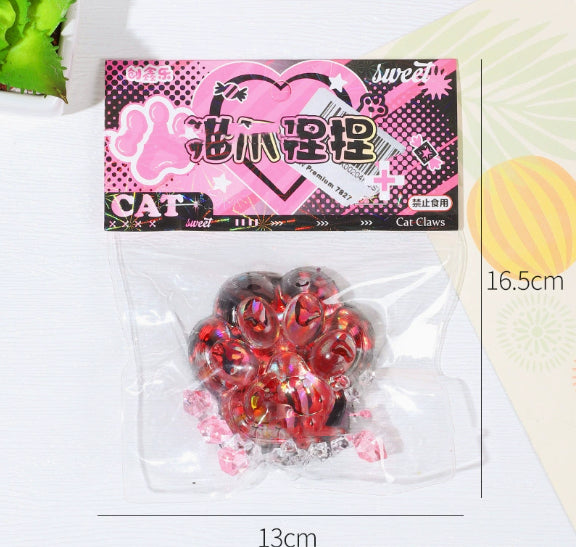 Red glitter cat paw stress toy in clear blister pack