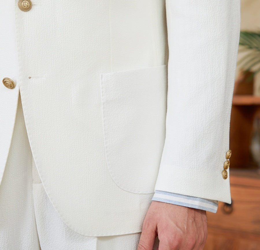 Seersucker All-match Single-breasted Slim-fitting Suit