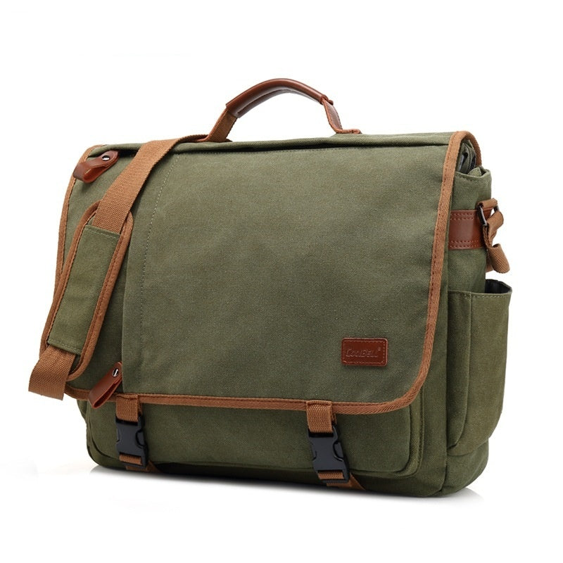 Men's Canvas Waterproof Large Capacity Shoulder Bag For 17 Inch Laptop Anti Theft Wear Resistant