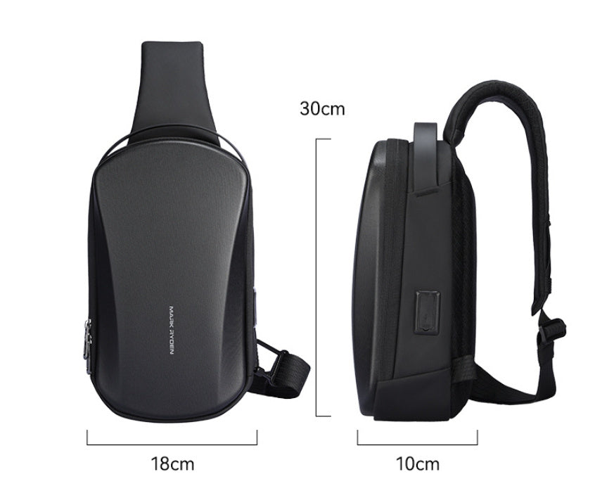 New Hard Shell Mens Waterproof PU Leather Shoulder Messenger Bag With USB Port Crossbody