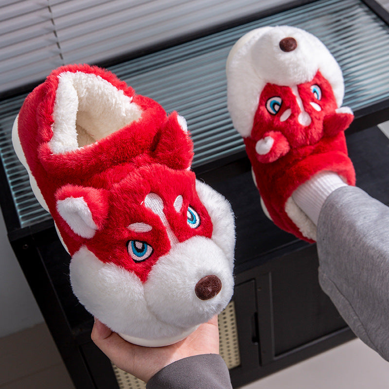 Cute Husky Cartoon Plush Cotton Slippers – Unisex Warm Indoor Winter Slippers | EU 36–51
