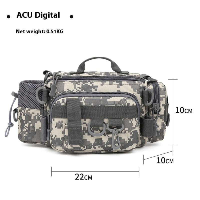 Multifunctional Fishing Rod Waist Bag Crossbody Backpack Canvas Camouflage 22x13cm