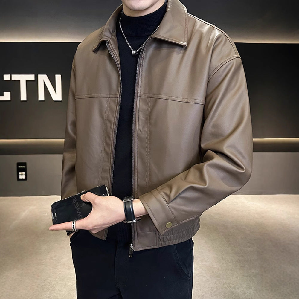 Slim-fit Trendy High-grade Pu Shuai Motorcycle Retro Minority Leather Coat