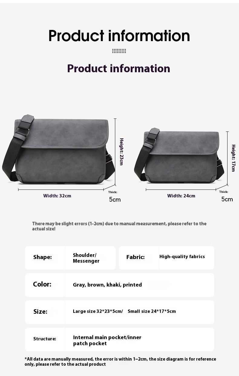 Mens Contrast Color Matte Fashion Retro Crossbody Shoulder Bag PU Leather Lightweight Daily Use