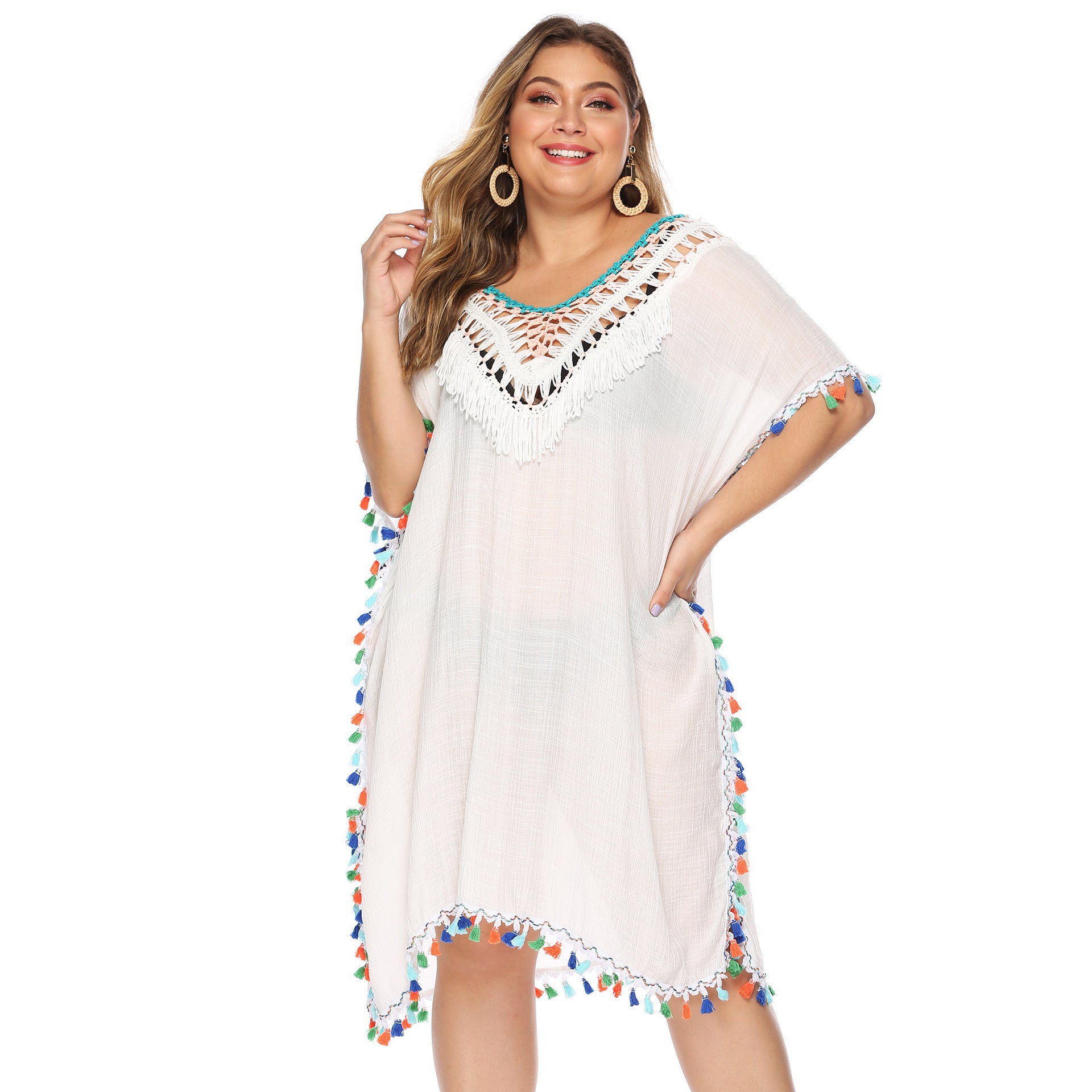 Multicolored Tassel Beach Cover-up Backless Dress