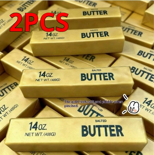 2-pack gold “Butter” squishy stick stress toys, “14oz” printed