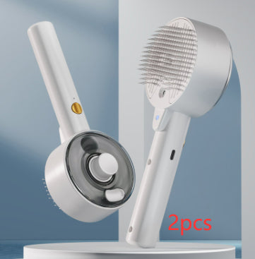 Pet grooming spray comb with UVC sterilization, white handheld comb with circular base