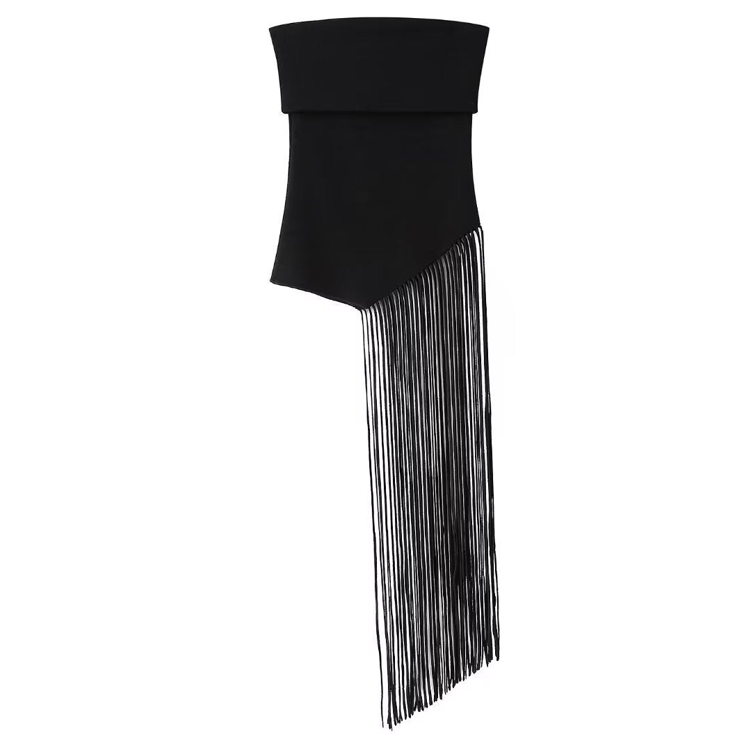 Street Style Tassel Strapless Stretch Knitted Top