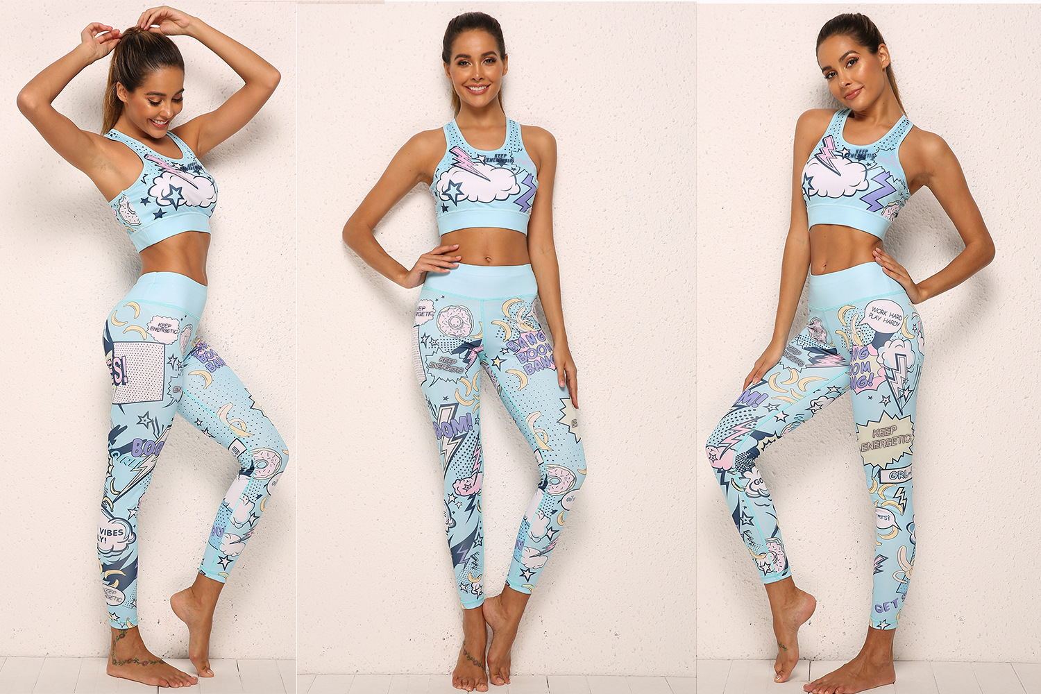 2 Piece Yoga Set For Women Activewear Pink And Blue For Running Cycling Fitness Training