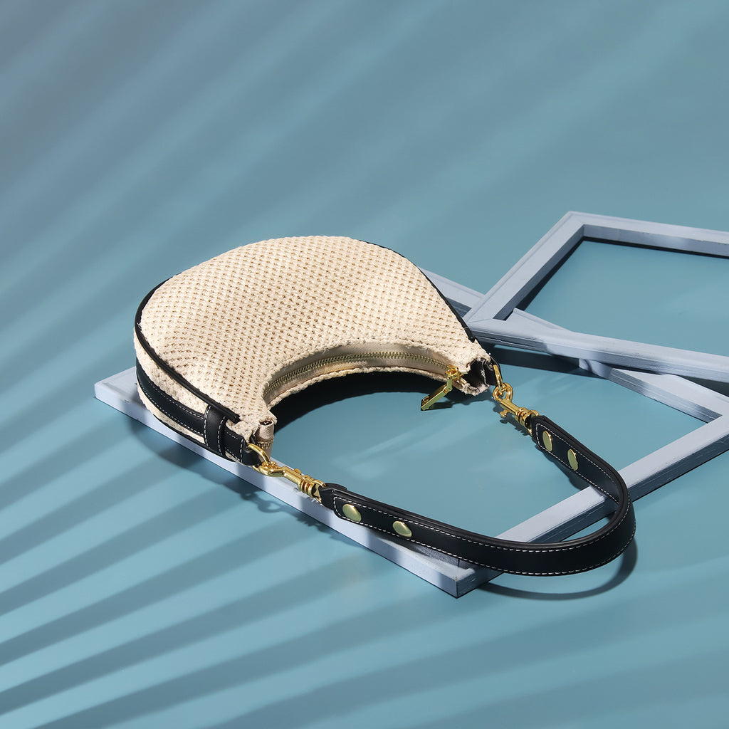 Straw All Match Shoulder Underarm Bag For Women Niche Messenger Bag PU Leather Brown Black