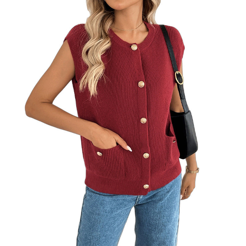 Retro College Style Knitted Cardigan - Solid Color Button-Up Sweater