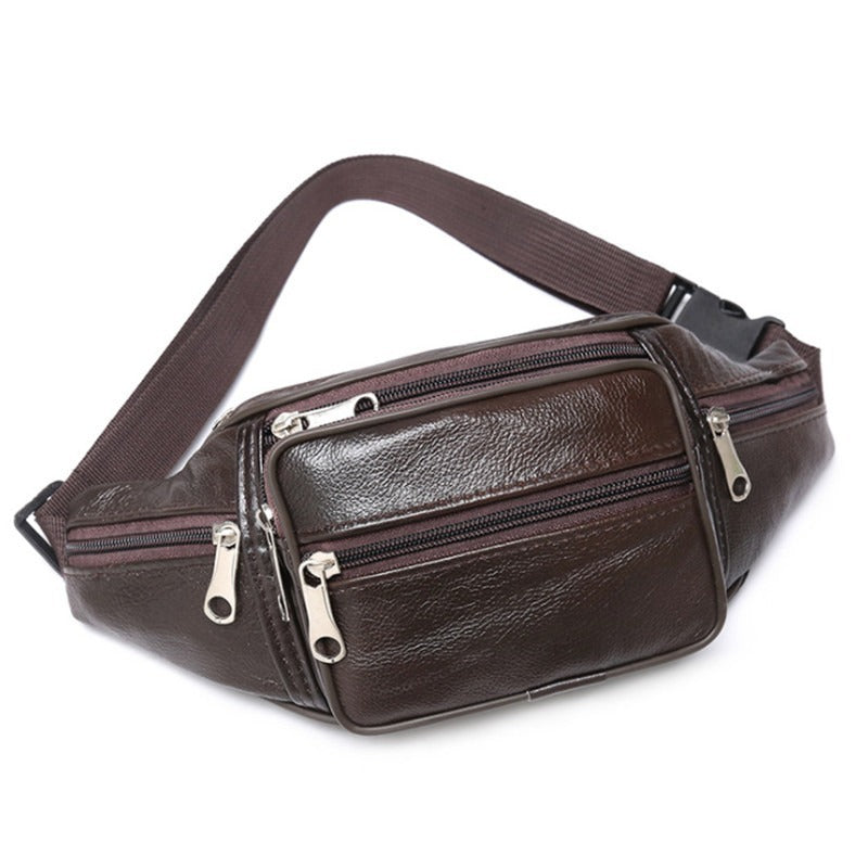 Men's First Layer Cowhide Leather Waist Bag Crossbody For Outdoor Sports And Leisure