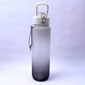 White fitness water bottle with flip-top lid and wrist strap