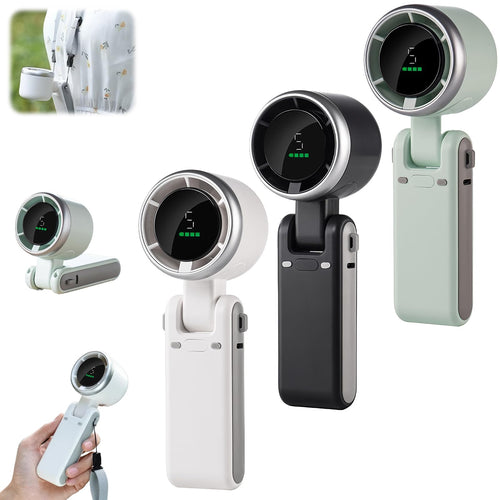 Foldable turbo fan with circular air outlet and foldable handle, white and mint options