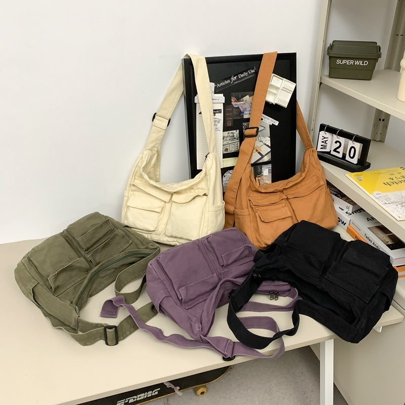 Retro Large Capacity Canvas Shoulder Crossbody Bag Flap Style Unisex Everyday Use