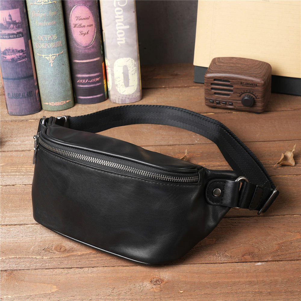 Baotou Layer Cowhide Phone Belt Crossbody Chest Bag Large Capacity For Travel And Sports