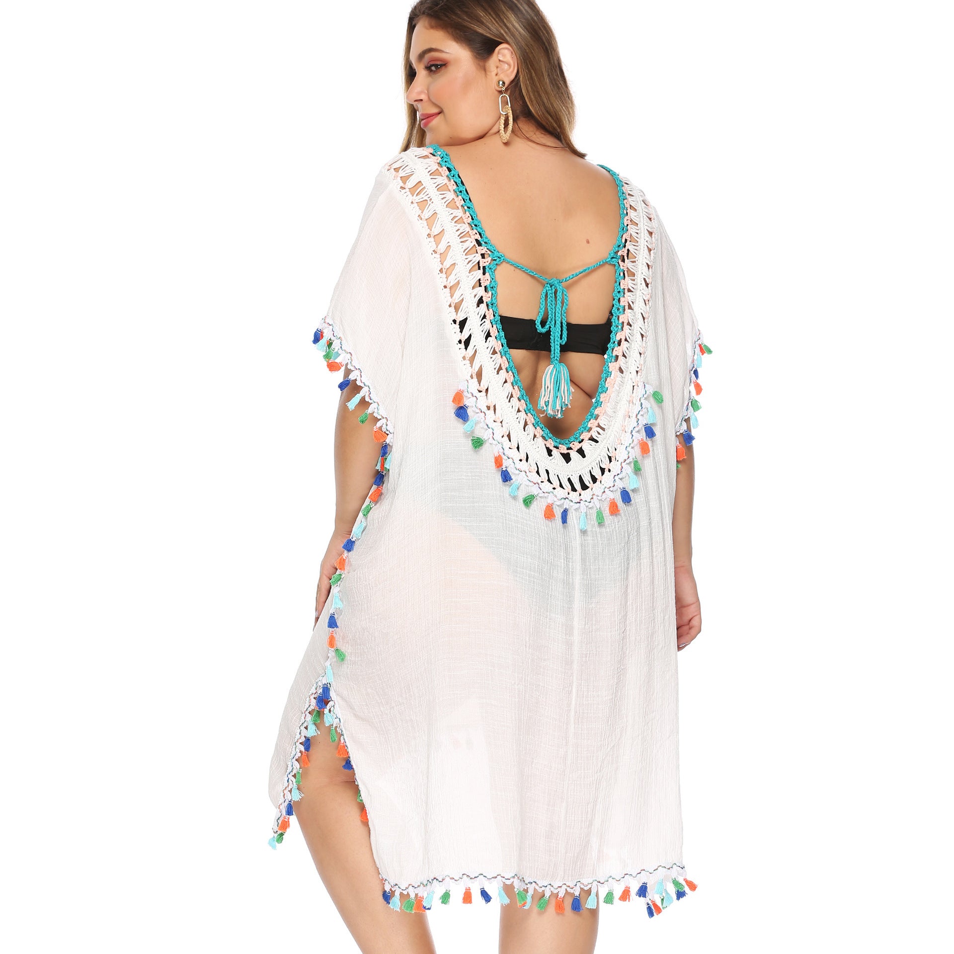 Multicolored Tassel Beach Cover-up Backless Dress