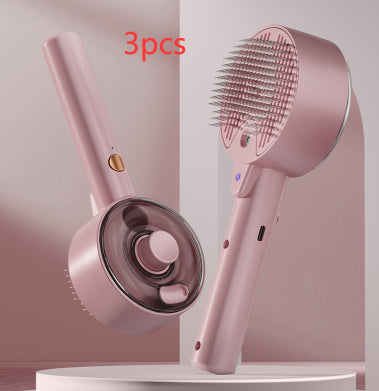Pet grooming comb with UVC sterilization, pink handheld brush with comb head