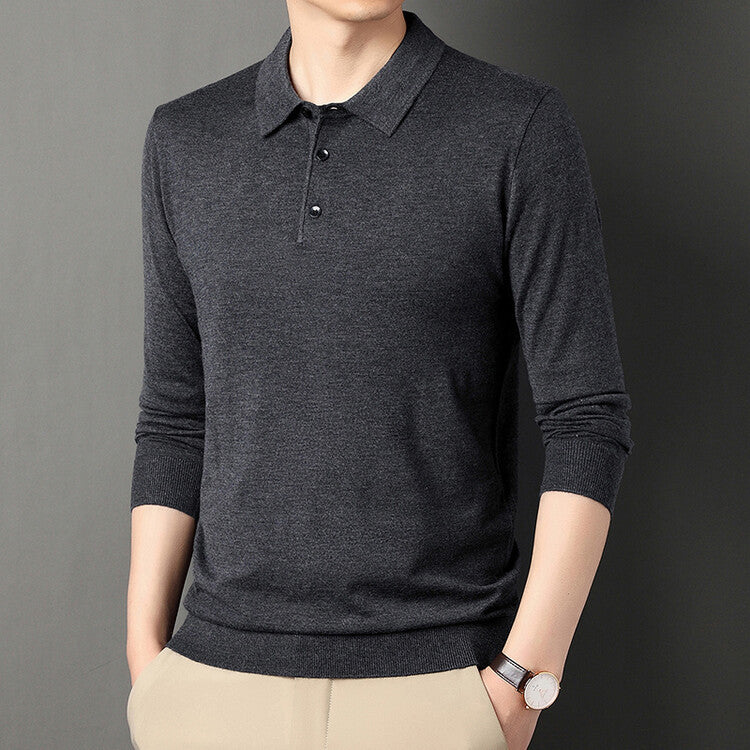 Spring And Autumn Men's Long Sleeves Base Shirt With Wool Top