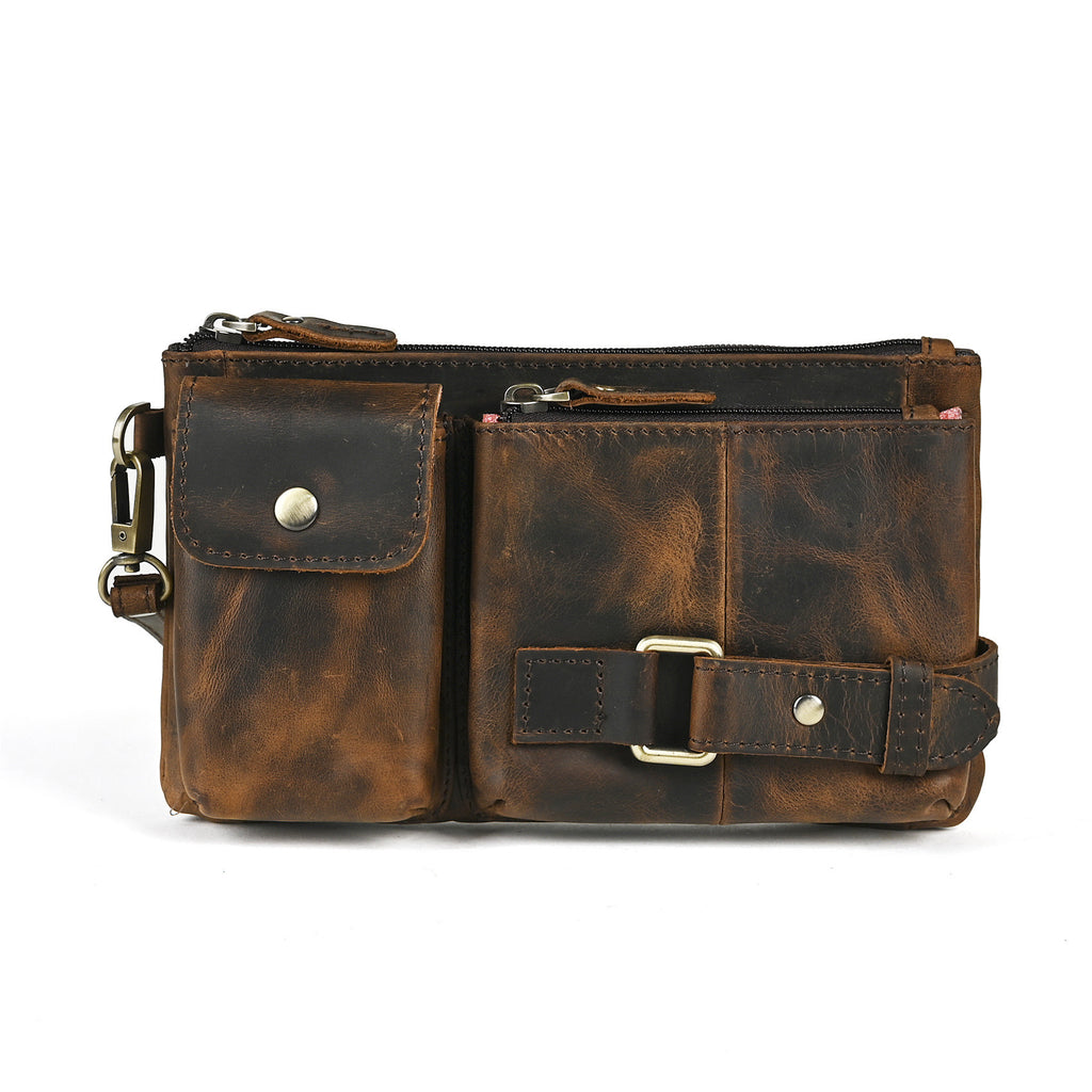 Vegetable Tanned Leather Cowhide Men's Chest Bag Crossbody Travel Bag For Everyday Use