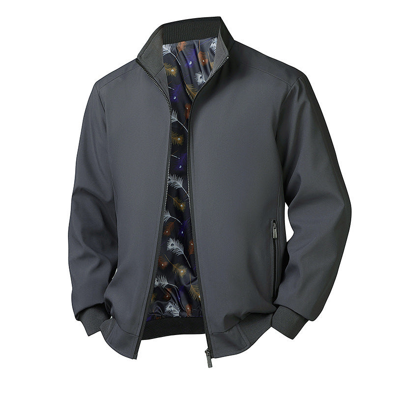Plus Size Men's Spring Long Sleeve Stand-up Collar Jacket