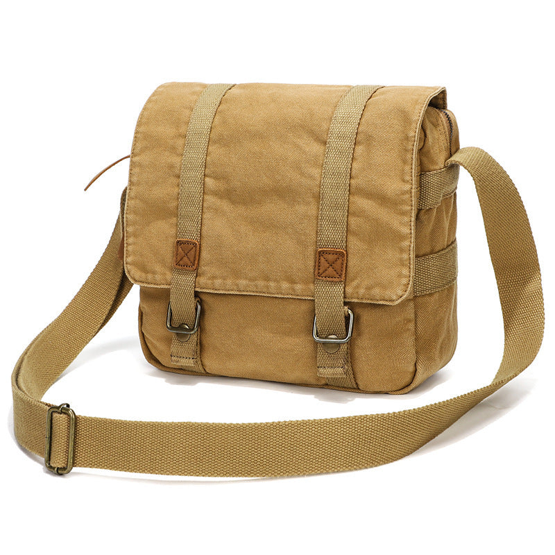 Mens Portable Retro Canvas Shoulder Bag Khaki Black Green Urban Style Wear Resistant For Daily Use