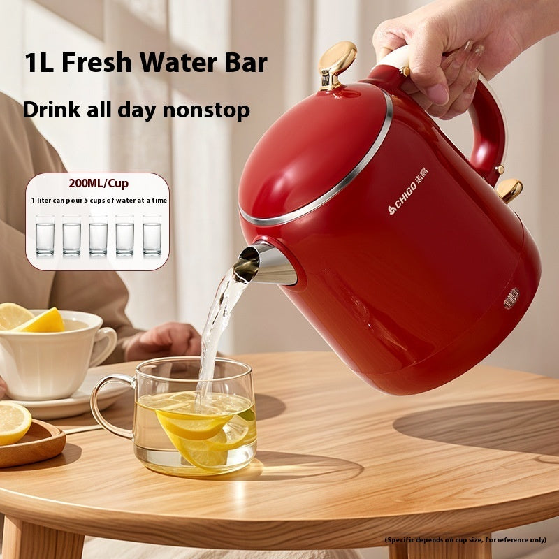 Portable Travel Kettle Heat Keeping Mini 1000W 1500W Automatic Power Off Red White Stainless Steel Liner Serves 3 To 5