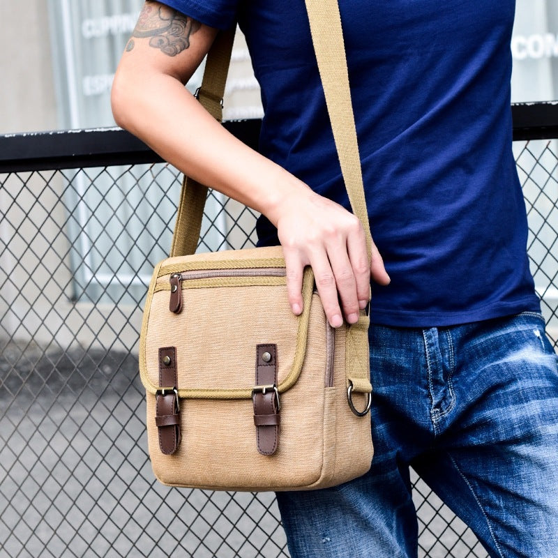 Unisex Casual Canvas Shoulder Bag For Daily Use Urban Style Solid Colors Brown Khaki Black