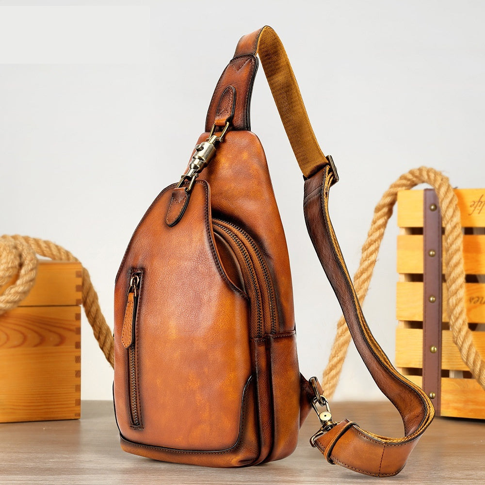 Retro Cattlehide Leather Fashion Multifunctional Leisure Bag For Daily Use In Light Brown, Black, Or Brown