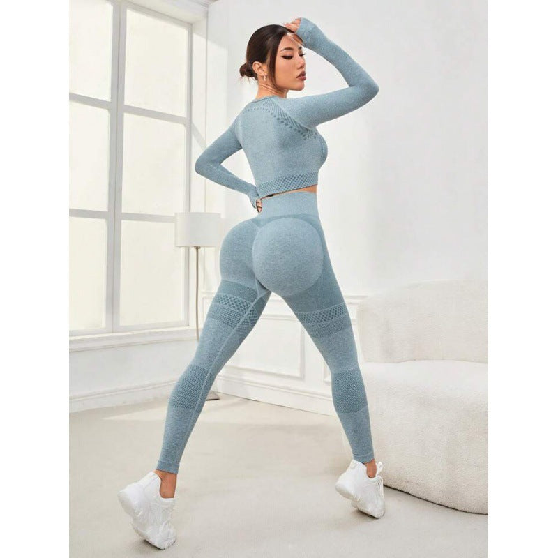 Seamless Workout Clothes Outdoor Sports Suit Pullover Set For Fitness Enthusiasts Spandex Chemical Fiber Blend
