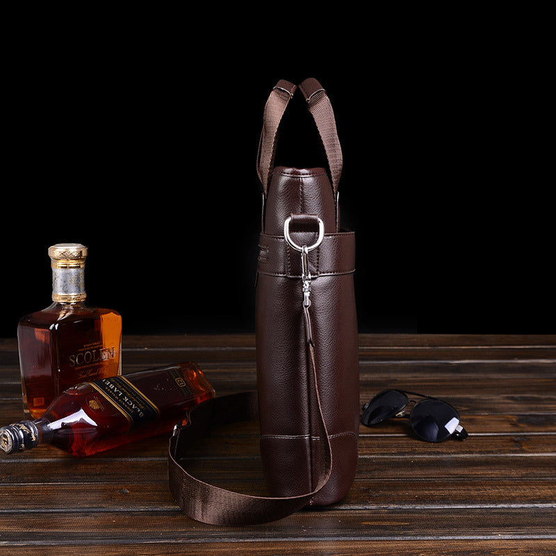 Men's Portable Crossbody Shoulder Briefcase PU Leather Handbag for Business Casual, Black or Brown