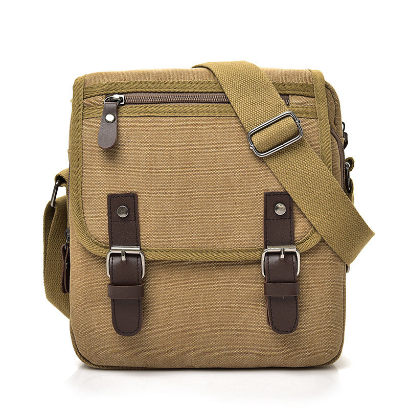 Unisex Casual Canvas Shoulder Bag For Daily Use Urban Style Solid Colors Brown Khaki Black