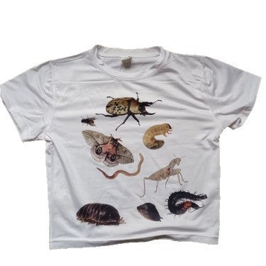 Women's Casual Insect Print Crop Top - Short Sleeve Cotton Tee