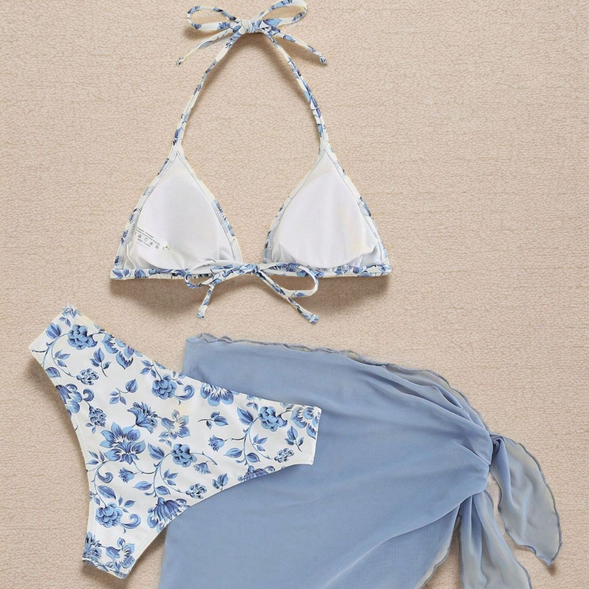 Small Floral Tie-neck Three-piece Bikini Split Swimsuit Swimwear Women