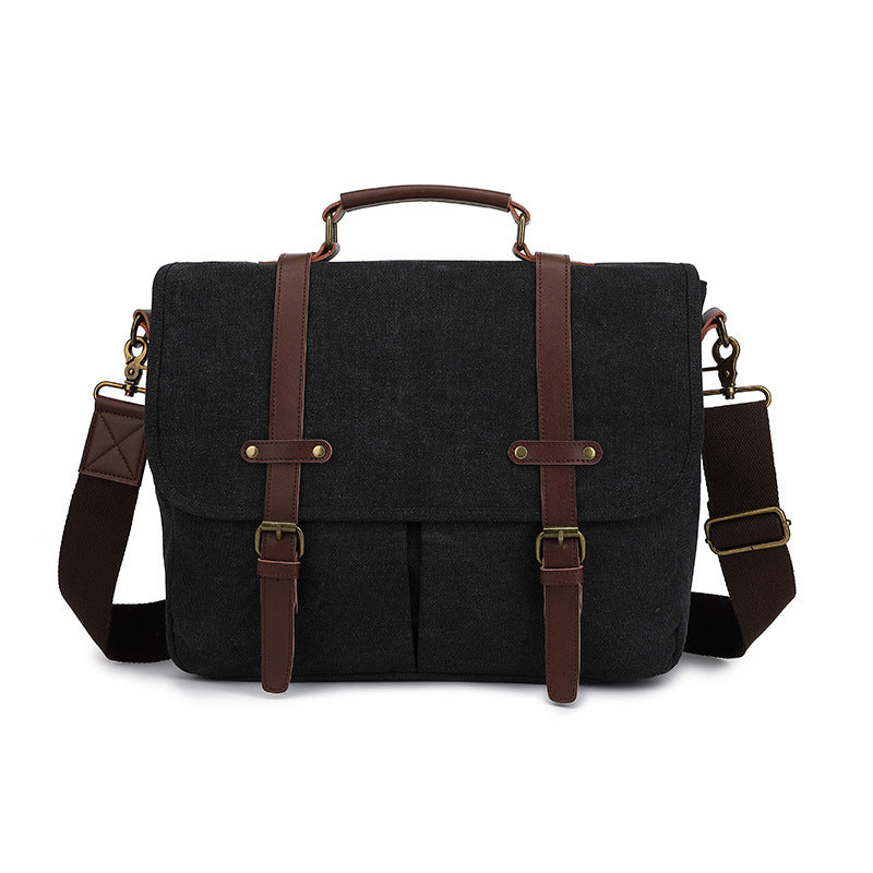 Canvas Retro Mens One Shoulder Satchel Bag Wear Resistant for Business Travel Black Gray Brown