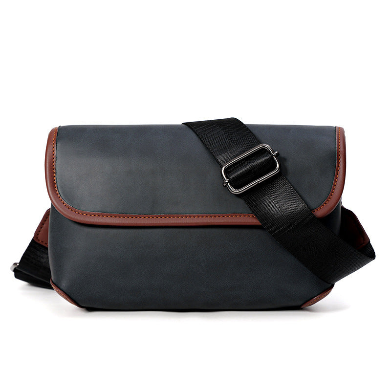 Korean Casual Fashion Chest Crossbody Bag Waterproof PU Leather For Men Available In Black Coffee Khaki Gray Plaid